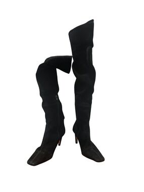Raye Suede Heeled Knee High Boots in Black Size 7